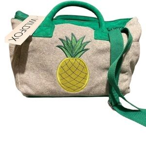 Wildfox pineapple small tote bag NWT. Cotton / poly. Grey, green and yellow.
